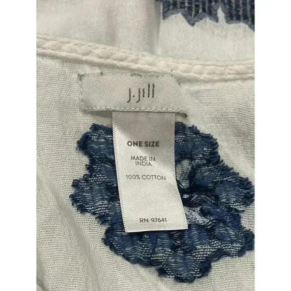 J Jill Ocean Breeze Jacquard Embroidered Open Cotton Poncho One Size Boho Beach - Picture 6 of 7